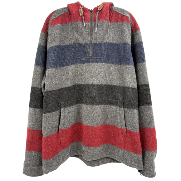 Woolrich Pullover Sweater Mens Large Gray Red Blue Striped Hooded Wool USA Made - Picture 1 of 6